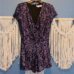 Purple Sequin Short Sleeve Romper